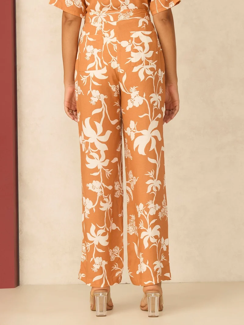 Outzidr  Rust Printed Straight Fit Trouser for Women | Best Price UAE